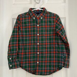 Janie and Jack Baby Boy Green & Red Plaid Button Down Shirt Long Sleeve